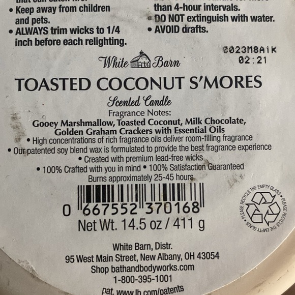 Bath & Body Works + White Barn - Toasted Coconut S'mores Candle - Picture 5 of 5